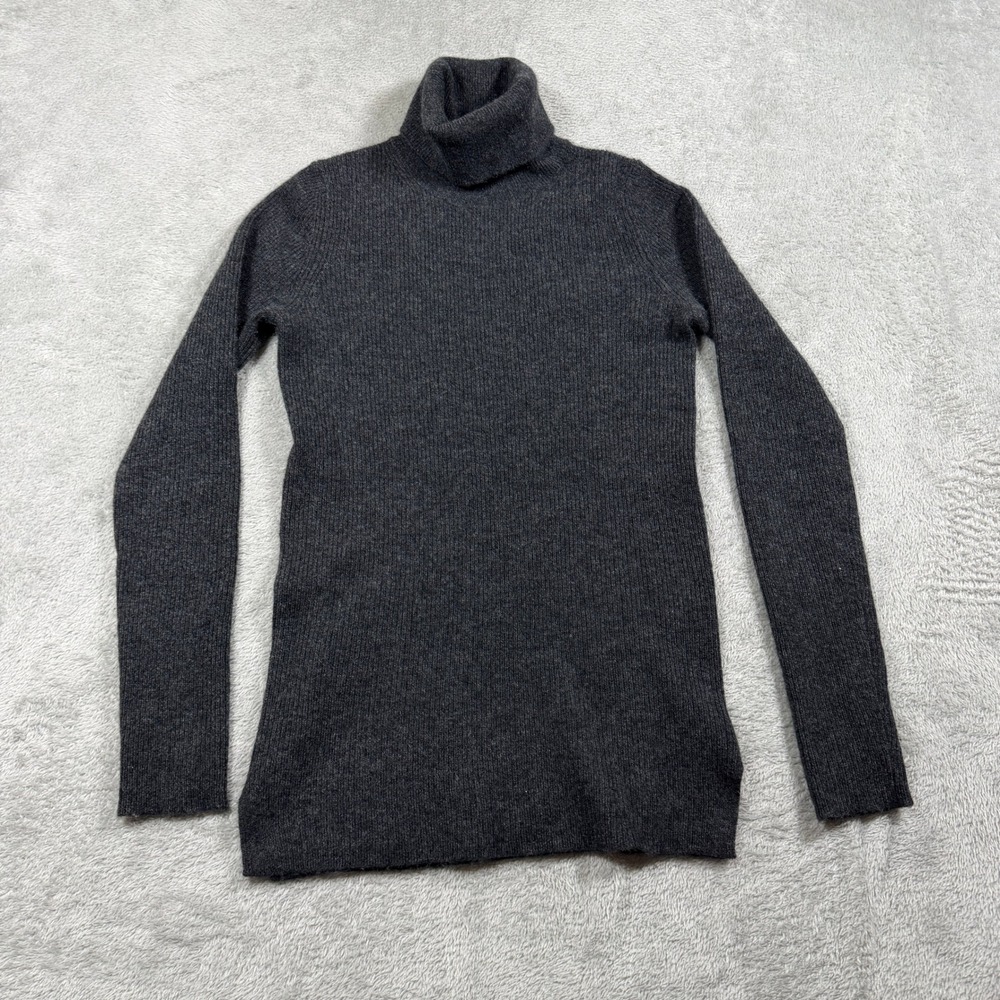 Neiman Marcus Cashmere Turtleneck Sweater Women XS Charcoal Gray Ribbed Knit‎